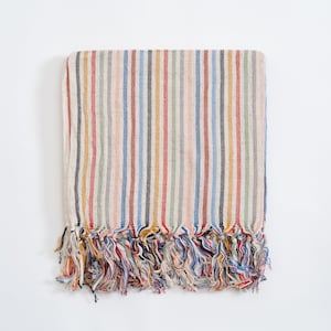 Rainbow Striped Linen Cotton Hand Towel, Versatile Mini Towel for Kitchen, Cotton Head Wrap, Zero Waste Linen Tea Towel, Boho Hand Towel