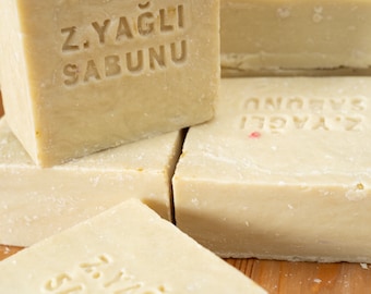 Pain de savon à l'huile d'olive pure à 100 %, fabrication traditionnelle, naturel, bon pour toutes les peaux, soins de la peau fabriqués à la main, savon biologique turc