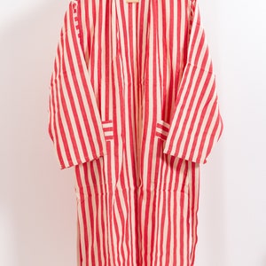 Red Striped Robe Bohemian Lightweight Bathrobe, Red Stripe Robe, Boho Duster Coat, Linen ...