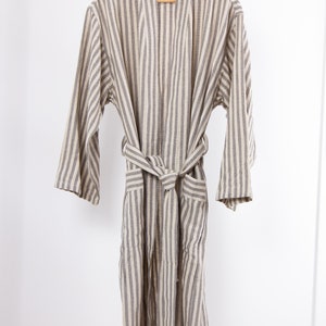 Striped Lightweight Robe, Linen Loungewear, Gray Natural Duster Coat ...