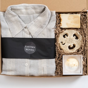 Pajamas Gift Set, Linen Loungewear Short Set, Christmas Gift Box, Striped Housewear for Gift, Girlfriend Gift Ideas, Pajamas for Bridesmaids