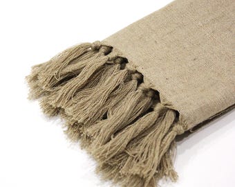 Mujgan Multi-Purpose Hand Towel, Beige Woven Towel with Tassels, Kitchen Tea Towel, Neutral Guest Towel, Boho Bathroom Decor