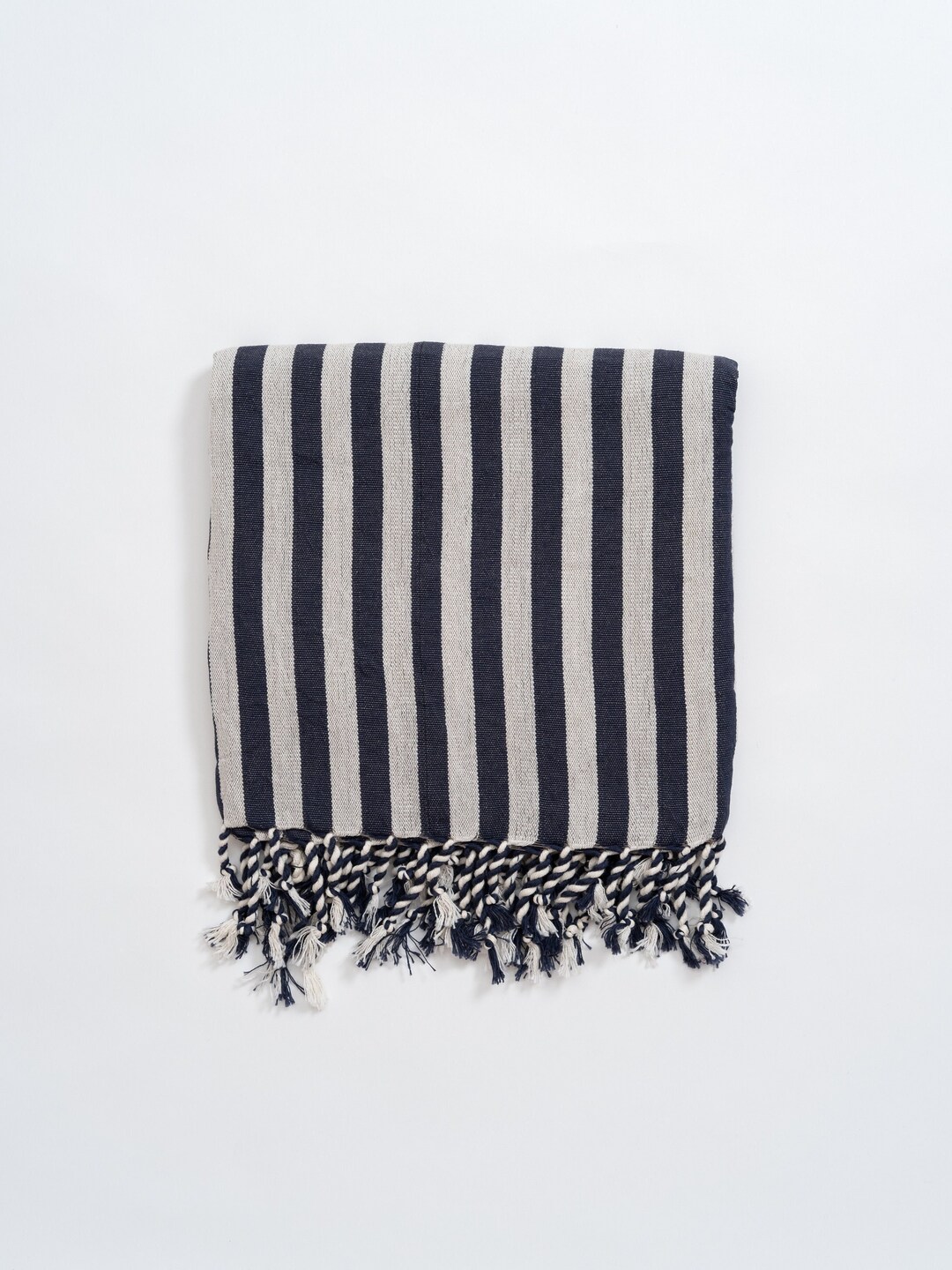 Dark Blue Striped French Bath Towel, Soft Linen and Cotton Fabric