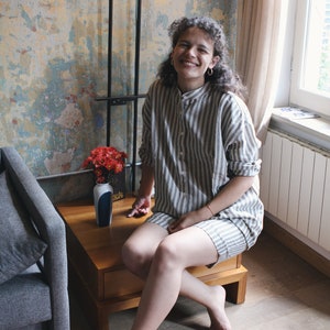 Pajamas Gift Set, Linen Loungewear Short Set, Christmas Gift Box, Striped Housewear for Gift, Girlfriend Gift Ideas, Pajamas for Bridesmaids