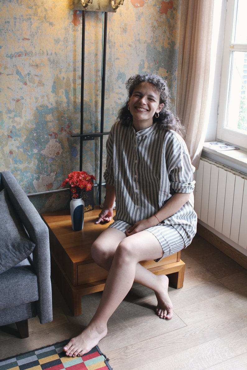 Pajamas Gift Set, Linen Loungewear Short Set, Christmas Gift Box, Striped Housewear for Gift, Girlfriend Gift Ideas, Pajamas for Bridesmaids