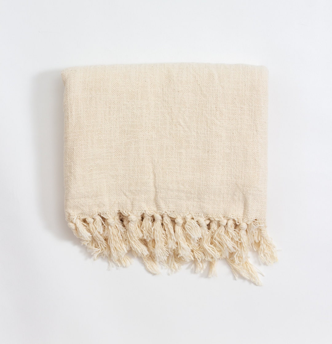 Natural Undyed Cotton Turkish Towel, Cream Beach Towel, Soft Neutral ...