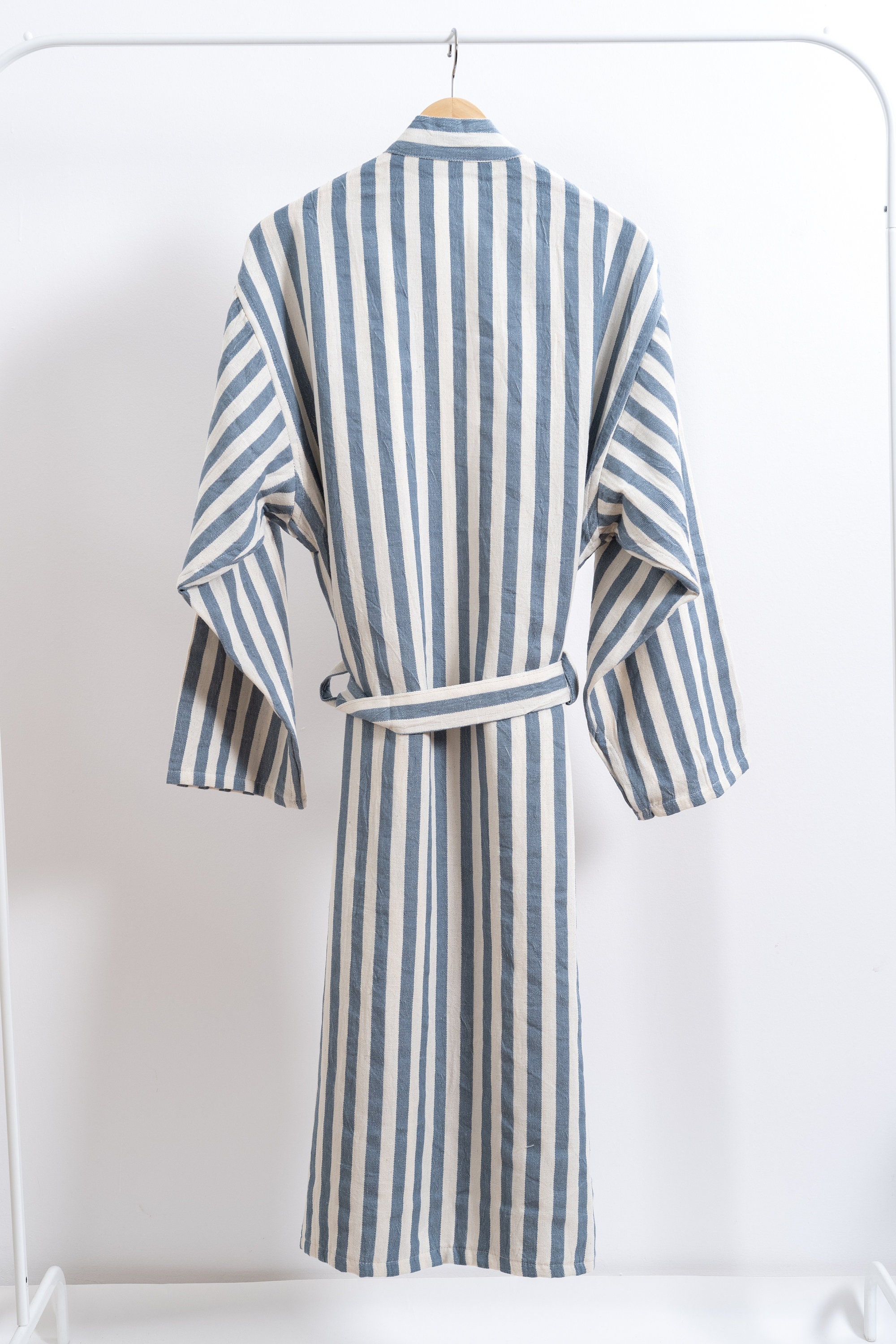 Wide Blue and White Striped Bathrobe Lightweight Dressing - Etsy