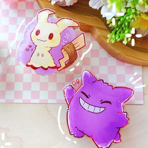 Spooky friends accessory grips - Gengar + Mimikyu Ghost poke acrylic phone accessory, Kawaii gift, Gamer gift