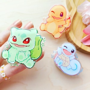 cute animal accessory grips - Gen 1 starters poke acrylic phone accessory, Kawaii gift, Gamer gift