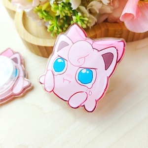 Cute pink accessory grips - Jigglypuff fairy poke acrylic phone accessory, Kawaii gift, Gamer gift