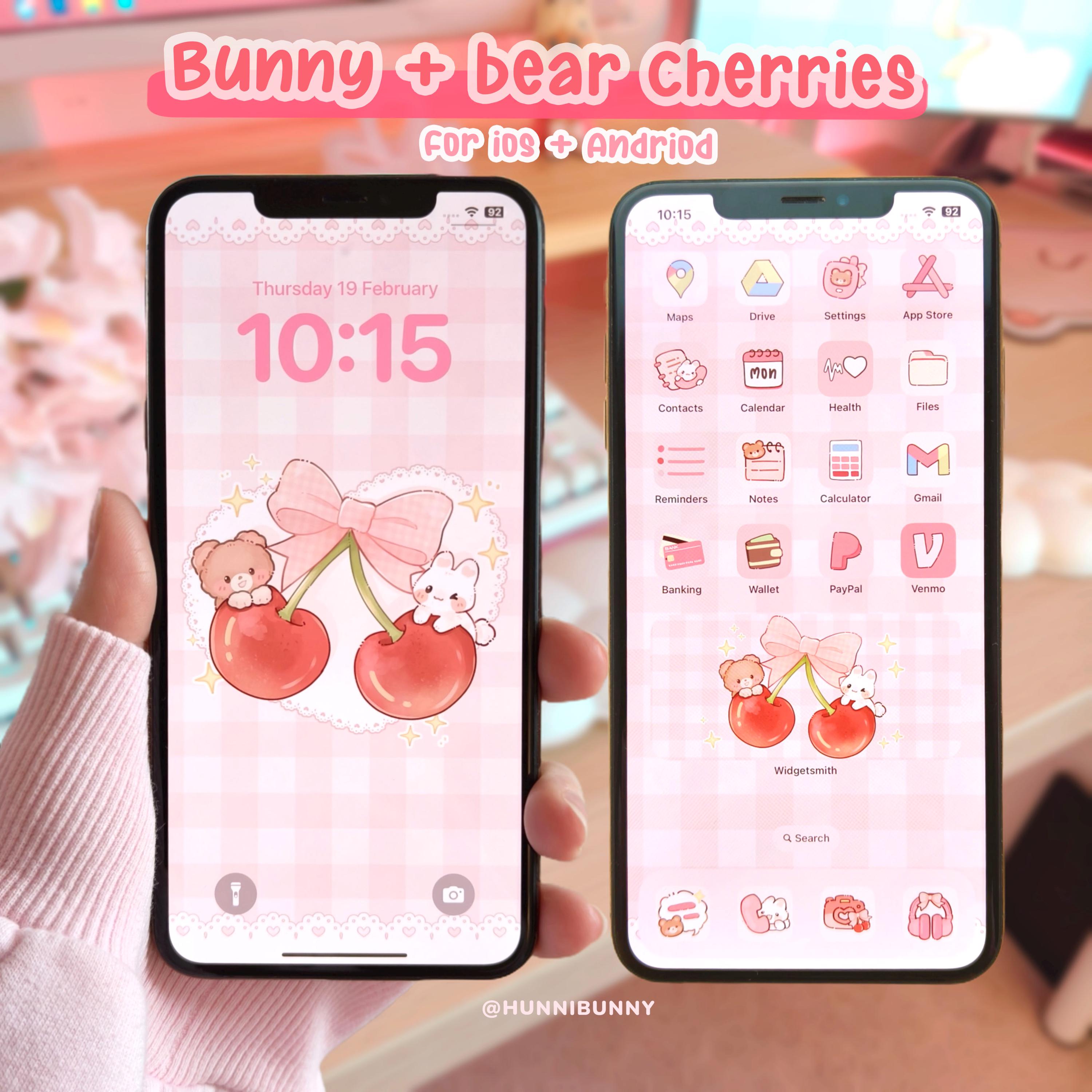 Pastel Cherry Cats | iPad Ios & Android App Icons | Wallpaper