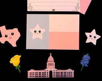 Texas Kawaii Stationery Set: 10 Memo Sheets, 2 Envlopes, 5 Stickers