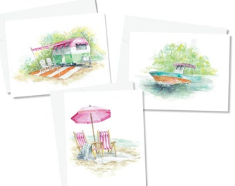 Summer Fun Set of six folded notecards with envelopes