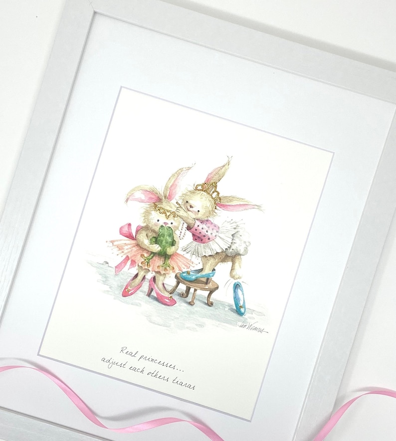 Watercolor Bunny Illustrated Art Bunny Wall Art Rabbit Princess with Crown Nursery Print Girls Room Decor Cute Bunny Rabbit Framed Print