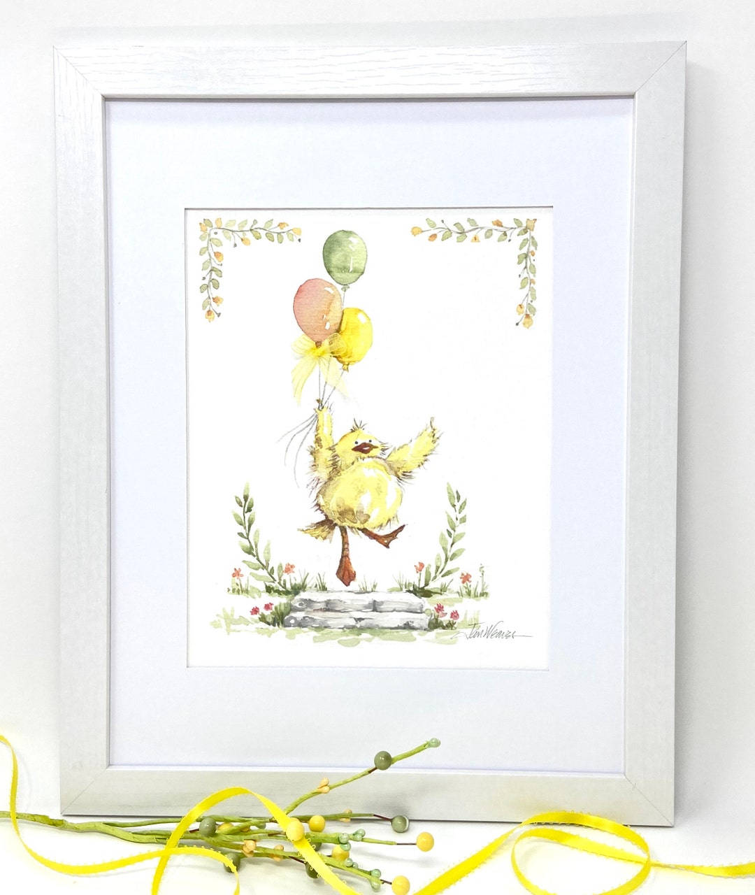 Duck With Balloon Kids Wall Art, Duck Nursery Wall Art, Baby Minimalist