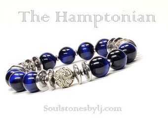 The Hamptonian 12 MM Blue Tiger Eye and Sterling Silver Bali features