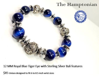 The Hamptonian 12 MM Blue Tiger Eye and Sterling Silver Bali features