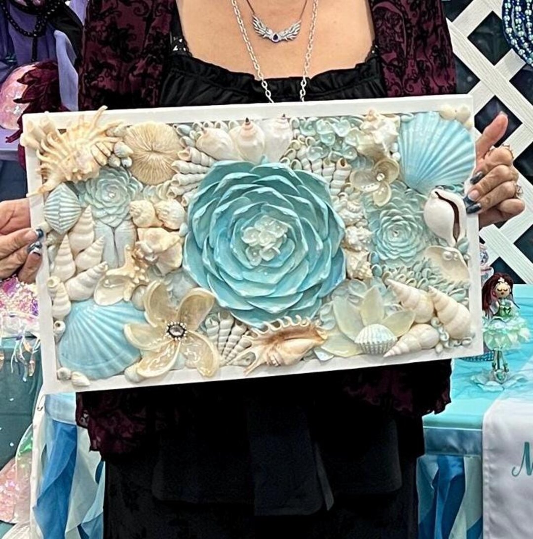 Gorgeous Shell Art OOAK Real Sea Shells Painted With Blue 19”x12” - Etsy