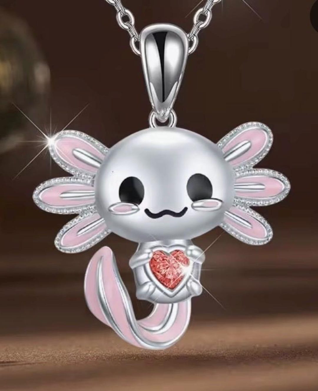Pink Axolotl Holding a Red Heart Necklace and Chain. - Etsy