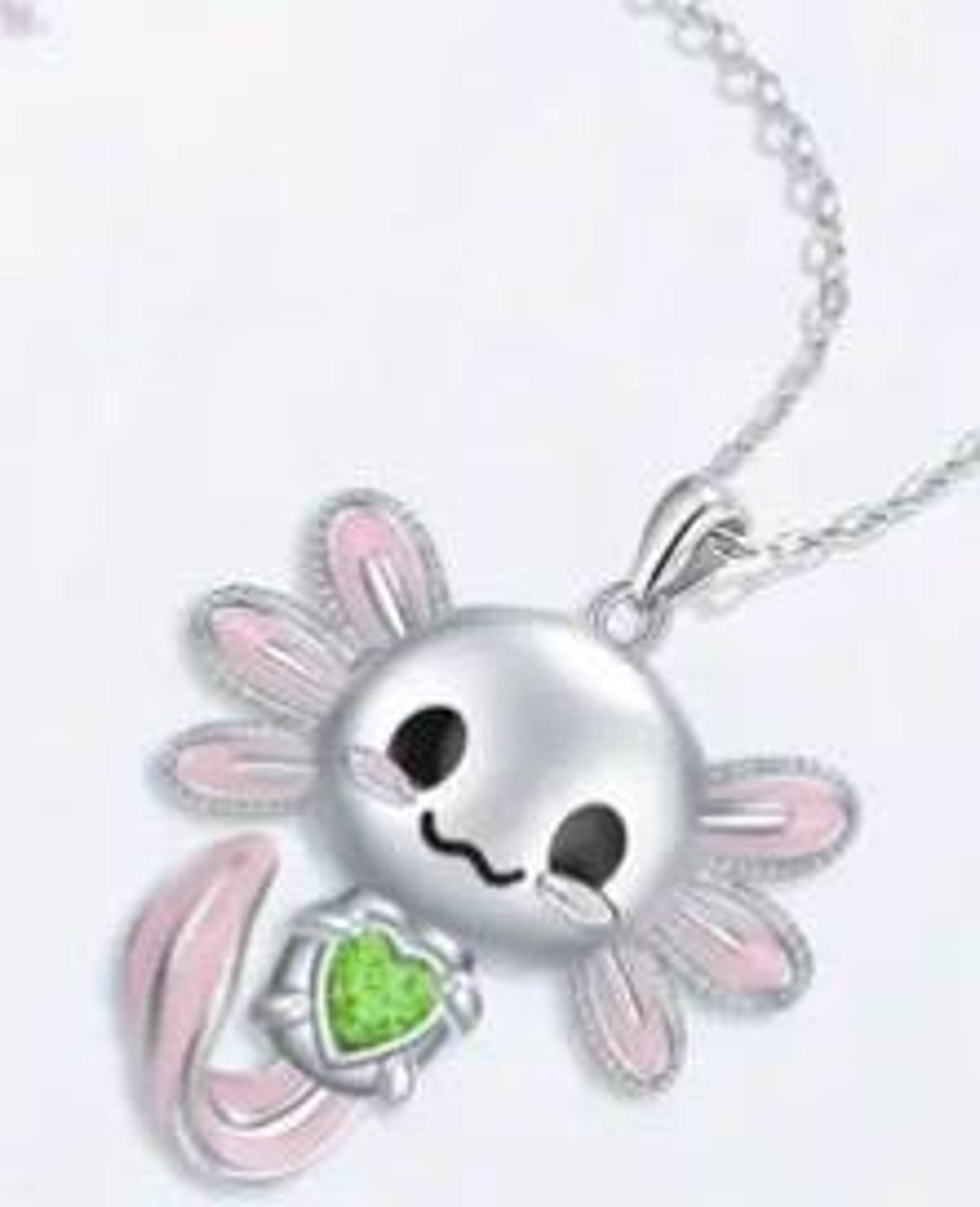 Pink Axolotl Holding a Green Heart Necklace and Chain. - Etsy
