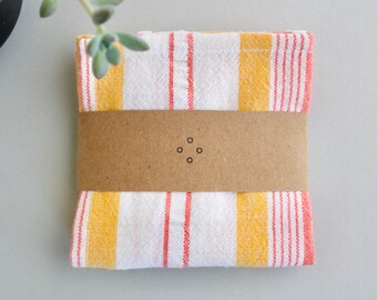 2 soft cotton handkerchiefs, handmade and sustainable, yellow and pink stripes