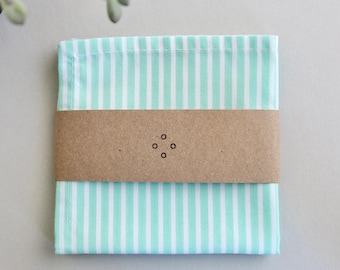 2 soft cotton handkerchiefs, handmade and sustainable, mint green and white stripes