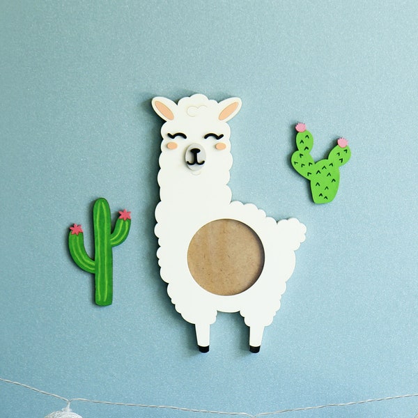 Llama photo frame, white wooden Llama, kids picture frame, baby shower gift, wooden animal wall hanging