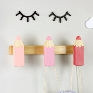 Wooden pencil kids coat rack, Coat hooks for kids, Nursery decor, Kids accessories, Montessory furniture, Decorative wall coat hook