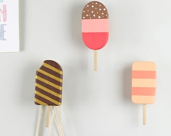 Colourful wooden ice cream kids coat hook, Decorative wall rack, Wooden hanger, Nursery wall decor, Montessory furniture
