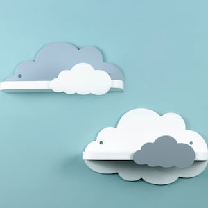 Set of 2 cloud shelf, Nursery room decor, Shelf for baby, Nursery wall decor, Kids decorative shelf, Small cloud, Wooden shelf, White cloud.