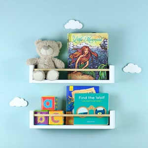 Set of 2 bookshelf with round peg across, Book ledge, Kids bookcase, Kids book rack, Toddler room, Children&#39;s room, Wooden shelves