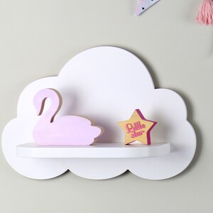 Cloud shelf for nursery, Wooden floating shelf, Nursery room wood rack, Shelf for baby nursery, Set of 2 white wooden cloud shelves image 4