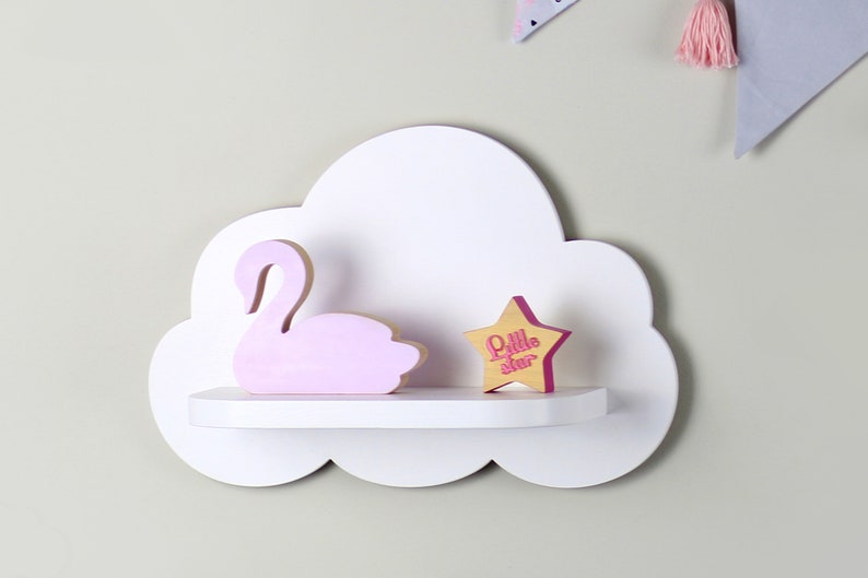 Cloud shelf for nursery, Wooden floating shelf, Nursery room wood rack, Shelf for baby nursery, Set of 2 white wooden cloud shelves image 4