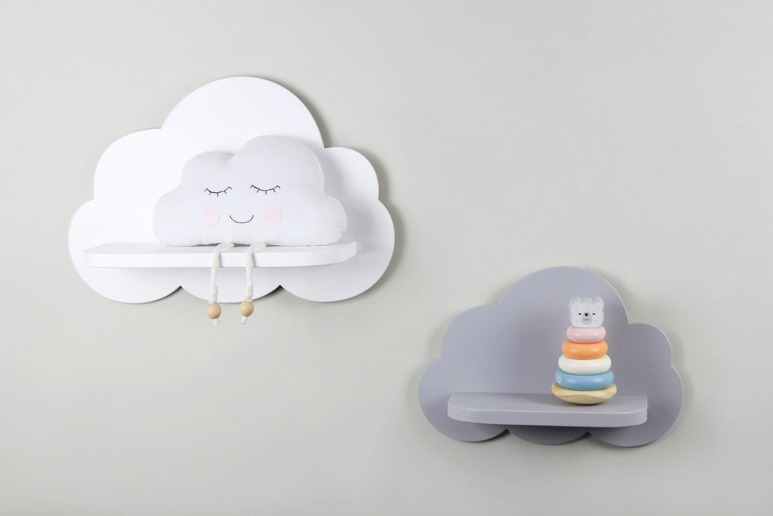 Set of 2 White & Gray Wooden Cloud Shelves Cloud Wall Shelf Etsy