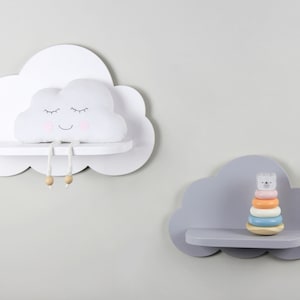 Set of 2 white & gray wooden cloud shelves, Cloud wall shelf for nursery, Floating shelf, Nursery room wood rack, Bookshelf for kids room