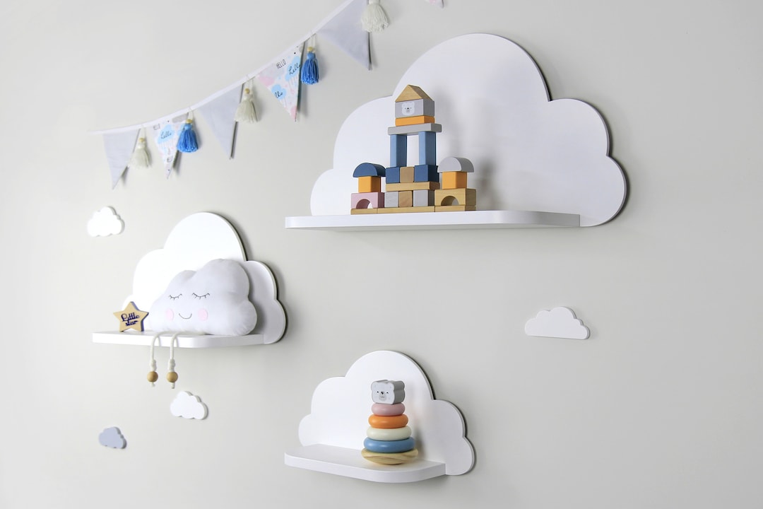 Shelf Cloud Coat Hook Set Of White Wooden Cloud Shelves, Cloud