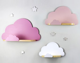 Cloud Wall Shelf Set of 3 with small border cloud, Cloud shelf for nursery, Kids Room Shelves, Nursery cloud rack