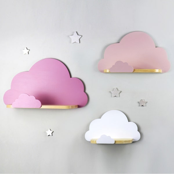Cloud Wall Shelf Set of 3 with small border cloud, Cloud shelf for nursery, Kids Room Shelves, Nursery cloud rack