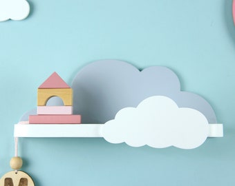 White wooden cloud shelf, Wall shelf for nursery, Floating shelf, Nursery wood rack, Kids room decoration, Bedroom wall decor