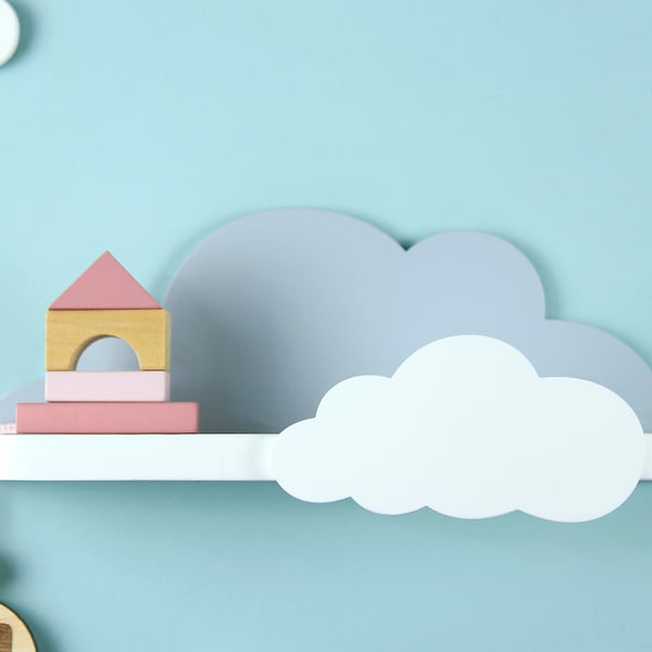 White wooden cloud shelf, Wall shelf for nursery, Floating shelf, Nursery wood rack, Kids room decoration, Bedroom wall decor