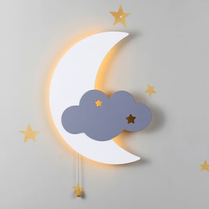 Dreamy Moon with Cloud Baby Wall Night Light, Nursery Decor, Kids Room, LED Bedside Lamp