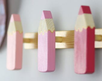 Houten potloodkapstok voor kinderen, kinderkapstokhaken, montessoriwandrek, decoratief accent voor de kinderkamer