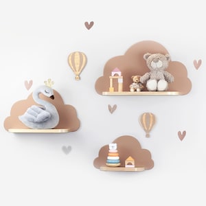 Set of 3 cloud shelf, Wooden cloud shelf, Shelf for baby, Cloud shelf for nursery, Natural wooden shelf, Wall decorations, Colorfull clouds