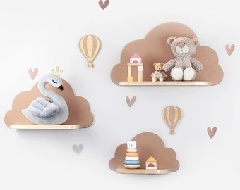 3er Set Wolkenregal, Wolkenregal, Regal für Baby, Wolkenregal für Kinderzimmer, Natürliches Holzregal, Wanddekoration, Bunte Wolken