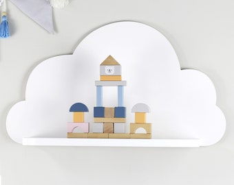 Estante de nube blanca, estante flotante de madera, estante de pared Сloud para guardería, estante de madera para sala de guardería, estantería para habitación de niños