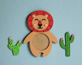 Lion photo frame, kids picture frame, baby shower gift, wooden animal wall hanging, jungle safari animal