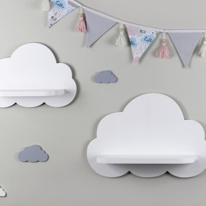 Cloud shelf for nursery, Wooden floating shelf, Nursery room wood rack, Shelf for baby nursery, Set of 2 white wooden cloud shelves image 1