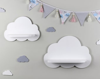 Cloud shelf for nursery, Wooden floating shelf, Nursery room wood rack, Shelf for baby nursery, Set of 2 white wooden cloud shelves