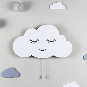 White cloud nursery lighting, LED wall light, Cloud lamp, Nursery nightlights, Baby room night light, Wooden bedside lamp, Led warm white