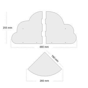 Op de afbeelding: Een diagram van een wolkvormig rek en een driehoekig rek. Het wolkvormige rek is 480 mm breed en 255 mm hoog. Het driehoekige rek is 260 mm breed en 190 mm diep. De afmetingen worden in millimeters weergegeven.